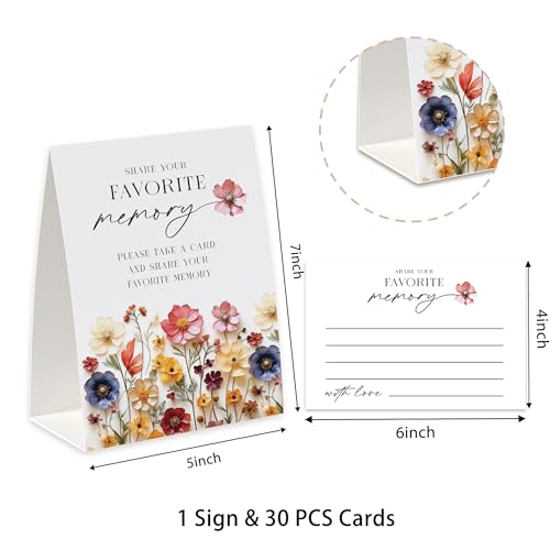 Share A Memory Sign and Cards, Funeral Memorial Card, Wildflower Share A Memory Set for Celebration of Life, Birthday Party, Funeral, Graduation,Bridal Shower, Wedding, Keepsake Cards -SAM07
