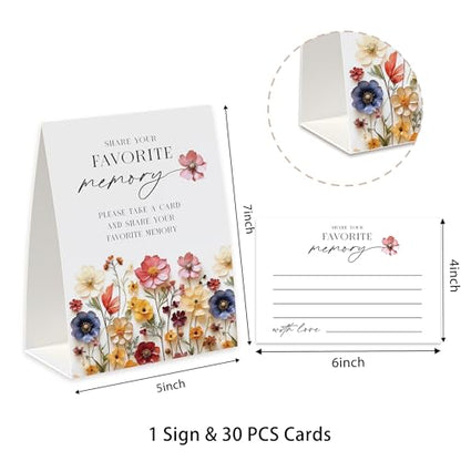 Share A Memory Sign and Cards, Funeral Memorial Card, Wildflower Share A Memory Set for Celebration of Life, Birthday Party, Funeral, Graduation,Bridal Shower, Wedding, Keepsake Cards -SAM07