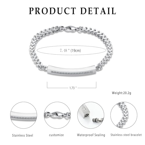 Cremation Urn Cuff Bracelet for Ashes Stainless Steel Crystal Cube Cremation Bangle Keepsake Ashes Jewelry - color: Steel