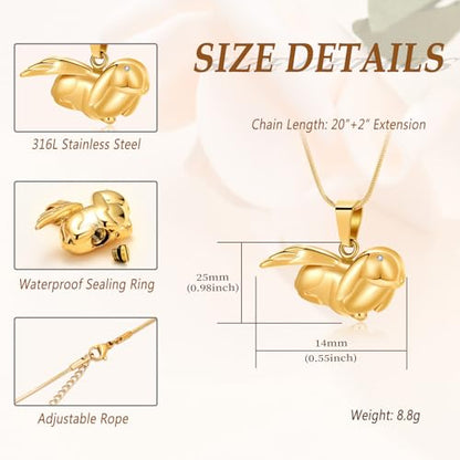 Bunny Rabbit Urn Pendant Necklace - Stainless Steel Cremation Ashes Jewelry for Pets Keepsake Memorial Ashes Locket - color: Gold-A