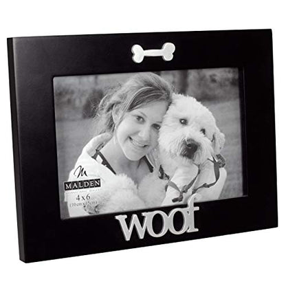 Malden International Designs Black Wood Expression Picture Frame, Woof, 4x6, Black - style: Woof