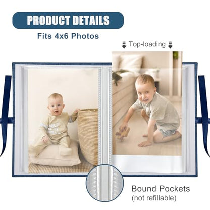 Photo Album 4x6 100 Pockets, Slip-in Picture Albums, Linen Cover Top Loader Vertical Pockets Albums for Baby, Kids Boy Girls, Wedding, Family, Anniversary, Blue - color: Blue, size: 100 Pockets white Bandage