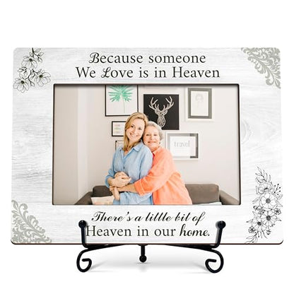 Memorial Picture Frame, In Loving Memory Wood Photo Frame With Stand, Remembrance Sympathy Gifts For Loss Of Loved One, Funeral Bereavement Gifts, Because Someone We Love Is In Heaven Frame -e01