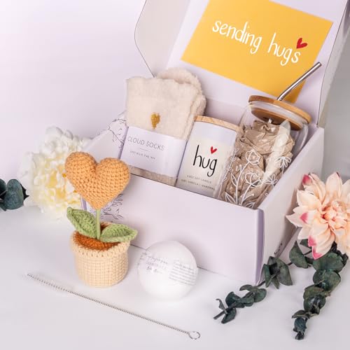 Get Well Care Package for Women - Feel Better Soon Basket, Sympathy and Thinking of You Gifts After Surgery Recovery - color: Yellow heart-shaped potted plant