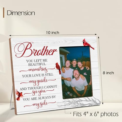 Brother Memorial Cardinals Wooden Picture Frame Gifts for Loss of Brother, Always By My Side Sympathy Gifts, Fits 4x6 Photo Frame - color: Red-brother