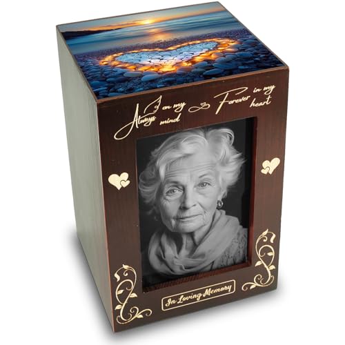 CHIEMOT - Wooden Cremation Urns with Photo Frame for Human Ashes Adult Female Male, Wood Urns Box and Casket, Decorative Urn with Picture for Adults Up to 200 lbs (Large, Harbor of Love) - color: Photo - Heart