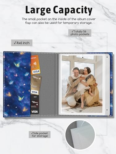 Photo Album 4x6, 56 Pockets Small Picture Book Forest Butterfly | Mini Cute, Postcard Vacation Travel Wedding Graduation, PU Leather Family Grandma Child Mom Gift, Personalized Large Capacity - color: Forest Butterfly