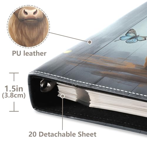 JIPONI Highland Cow and Butterfly Large Photo Album, DIY Leather Cover Scrapbook Albums for 4x6 5x7 6x8 Pictures, Self Adhesive Memory Book for Wedding, Baby, Family - color: Highland Cattle