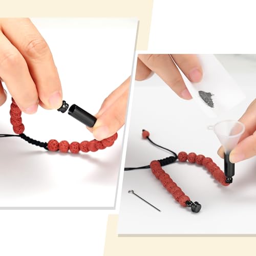 Oinsi Lava Rock Bracelet With Tube Memorial Urn Jewelry For Ashes Of Loved Ones Keepsake Cremation Bracelet Women Men Adjustable Length - color: Brown-Red