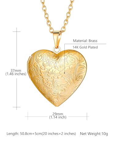 Custom4U Personalized Heart Locket Necklace with Pictures,Sunflower/Angel Wings/Heart Shaped Lockets Custom Photo,Gold/Rose Gold/White Lockets That Holds Picture,Customized Memorial Jewelry for Women - color: A-Heart-Gold(Locket + Photo)