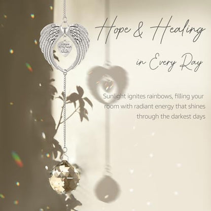 Memorial Sympathy Gifts for Loss of Loved One, Memorial Crystal Suncatcher | Heart-Wings Suncatcher for Mother Remembrance, Miscarriage & Bereavement Grief Gift Ideas for Loss of Mom Dad Husband Baby