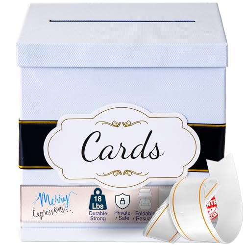 Merry Expressions 10" Black & White Wedding Card Box for Party, Gift Card Box Holder For Birthday, Graduation, Reception, Sweet 16, Bridal or Baby Shower - Large - Wedding Gift Table Decoration - color: White