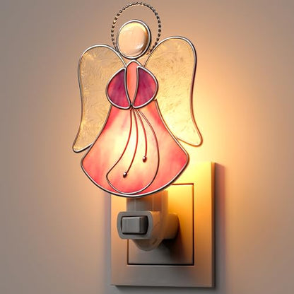 Stained Glass Pink Guardian Angel Night Lights Plug into Wall - color: Pink Angel