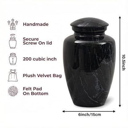 Large Black Marble Finish Urn for Ashes Adult Male Female | Large Cremation Urn for Human Ashes Men and Women,Memorial Urn for Dad/Father/Grandpa/Brother(Includes Velvet Bag) - size: Large,Black Marble Finish