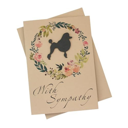 Poodle Continental Clip Floral Wreath Sympathy Card | Handmade 5x7 Pet Condolences Greeting | Dog Silhouette Kraft Brown Base Card | Toy Miniature Standard - color: Kraft Brown, style: Poodle (Continental Clip)