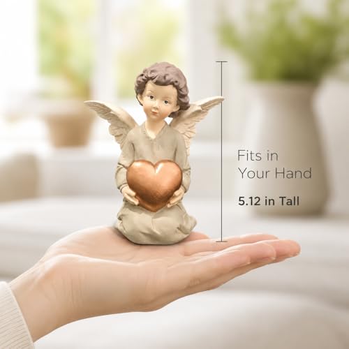 Guardian Angel Figurine Holding Gold Heart | Painted Resin Keepsake For Mom, Daughter, Sister, Friend, Shelves, Desks, Nightstands And Comfort Gifts - size: 5.12"H