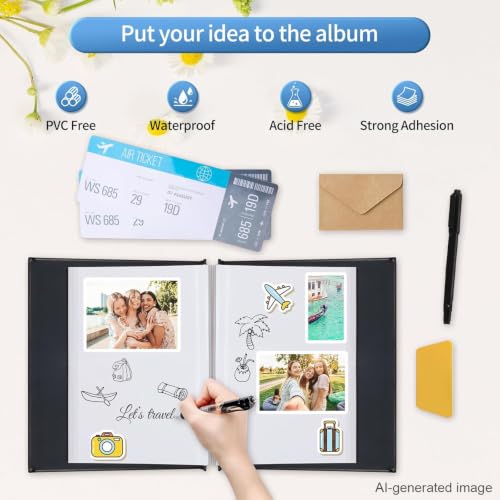 Inspirational Leather Photo Album - Magnetic Self-Stick Family Memory Book | DIY Scrapbook Holds 3x5, 4x6, 5x7, 6x8 Pictures, Motivational Scrapbook Journal for Couples, Graduation & Life Journey Gifts - color: black-always remember