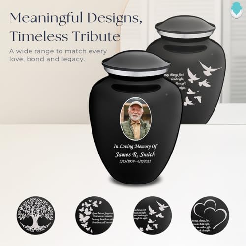 Geturns Embrace Adult Personalized Doves Cremation Urns for Human Ashes I Large Picture Black Funeral Urn for Adult Men and Women with Double Side Engraving I 200 lbs - color: _Black (Double Sided)