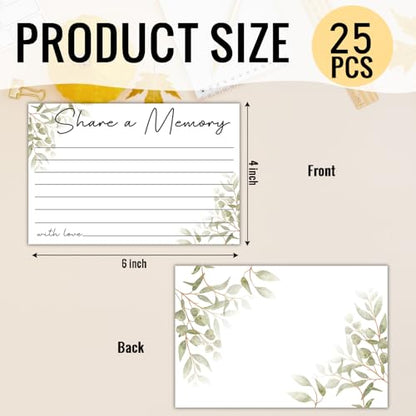 25PCS Share a Memory Cards, Memorial Cards Celebration of Life Decorations for Anniversary Memorial Funeral Graduation Bridal Shower Game (Green Leaf)-04