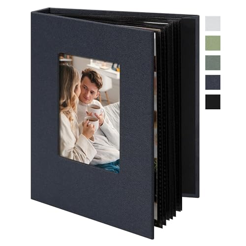 Small 4x6 Photo Album 24 Pockets Linen Cover Gray Blue - color: Gray Blue, size: 24 Pockets