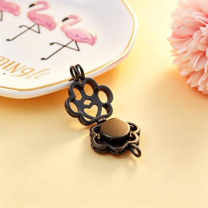 Pet Paw Urn Locket for Ashes Stainless Steel Cremation Jewelry for Dog/Cat Memorial Urn Necklace with Mini Casket Funeral Jewelry - color: Black-Black