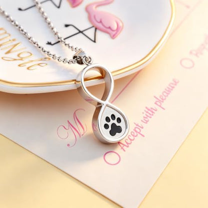Infinity Pet Urn Necklace for Ashes Dog Cat Paw Print Eternal Love Cremation Jewelry Keepsake Ashes Necklace Stainless Steel Memorial Urn Pendant Necklace Infinite Shape Funeral Urn Necklace - color: Customize