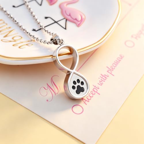 Infinity Pet Urn Necklace for Ashes Dog Cat Paw Print Eternal Love Cremation Jewelry Keepsake Ashes Necklace Stainless Steel Memorial Urn Pendant Necklace Infinite Shape Funeral Urn Necklace - color: Silver