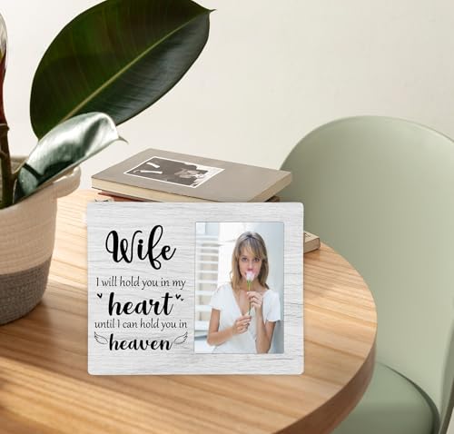 Wife Memorial Picture Frame, I Will Hold You in My Heart Remembrance Wooden Photo Frame Gifts for Loss of Wife, 4x6 inch Photo - style: Wife Memorial