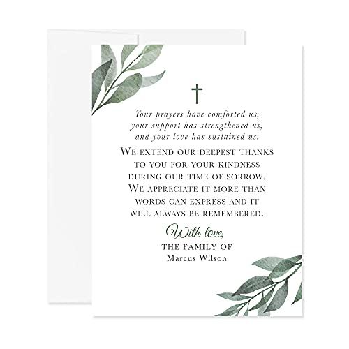 Greenery Funeral Thank You Cards with Cross, Leaves - color: Leaves