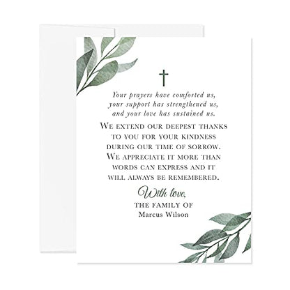 Greenery Funeral Thank You Cards with Cross, Leaves - color: Leaves