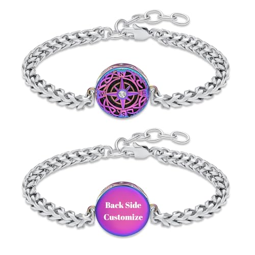 constantlife Compass Urn Bracelet for Ashes Stainless Steel Adjustable Link Bangle Cremation Keepsake Loved Ones Memorial Jewelry for Women Men - color: Customize