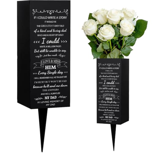 WEBEEDY Dad Metal Cemetery Vase with Spike for Grave, Gravesite Flower Holder Cemetery Decorations Memorial Day Sympathy Funeral Gift for Loss of Loved Ones, 3.1x7.9 Inch, 1pc - color: In Memory of My Father