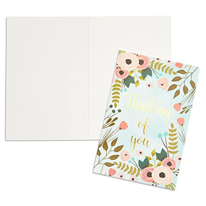 BEST PAPER GREETINGS 48 Pack Thinking of You Cards Bulk with Brown Envelopes, Gold Foil and Floral Design (4x6 In) - Thinking of You Cards with Envelopes