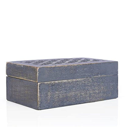 Mela Artisans Trellis Mango Wood Box - Distressed Dove, 9x6 in - color: Distressed Grey, size: Large