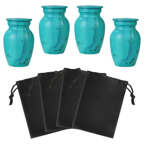 Small Keepsake Cremation Urns for Human Ashes, Memorial Urns, Turquoise | Aluminum Material with Marble Finish, Set of 4 Mini Decorative Urns - color: Turquoise Green