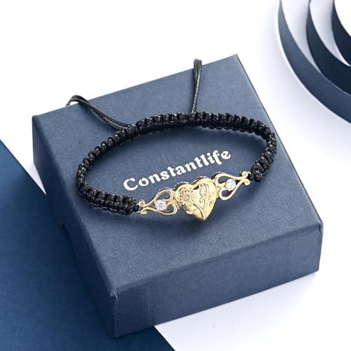 constantlife Double Heart Cremation Bracelet for Ashes for Women Stainless Steel Pendant Urn Memorial Jewelry Loved Ones Human Pet Funeral Keepsake Gift - color: Sunflower-Golden