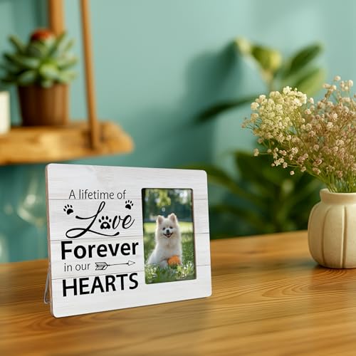 Pet Memorial Gifts Picture Frame, Dog Passing Away Sympathy Gift for Loss of Dogs, A Lifetime of Love Forever in Our Hearts Frames Fits 4x6 Photo - color: White
