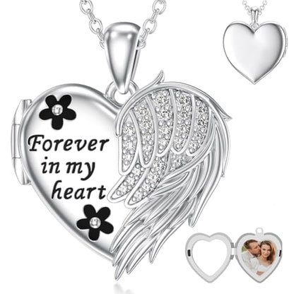 Dorunmo Personalized Locket Necklace 925 Sterling Silver that Holds Pictures Butterfly Birthstone Photo Heart Locket Custom Jewelry Congratulations New Beginnings New Job Gifts for Women - color: Angel Wing, style: Personalized Photo + Text