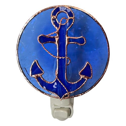 Gift Essentials Blue Anchor Plug-in Night Light - Stained Glass Nightlight | Blue Anchor Stained Glass Plug-in Nightlight with On/Off Rocker Switch. Includes One 4-Watt Replaceable Warm-Glow Bulb. - color: Anchor