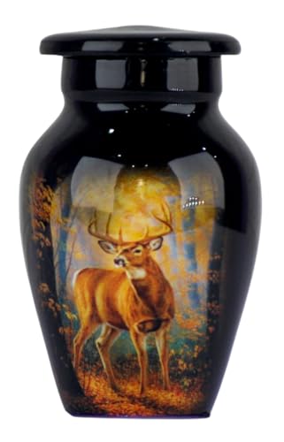 Deer Design Cremation Urn for Adults - Handcrafted Mini Funeral Urn with 3 Cubic/Inches Capacity, Keepsake Urn Box, Elegant Memorial Ash Storage for Loved Ones (Keepsake) - size: Keepsake