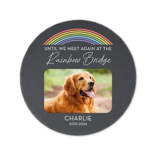 Weddingstar Custom Photo Printed 9 ⅞" Round Black Slate Garden Stone - Rainbow Bridge - color: Rainbow Bridge