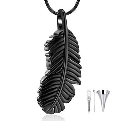 Cremation Jewelry Feathers Urn Necklace for Ashes Stainless Steel Memorial Keepsake Pendant for Women Men - color: Customize