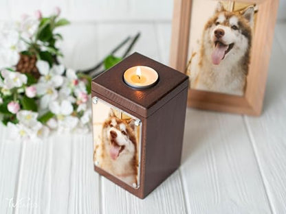 Personalized Pet Memorial - Dog Memory Box Keepsake with Photo, Cat Cremation Urn for Ashes Candle (Medium, Without Engraving) - size: Medium