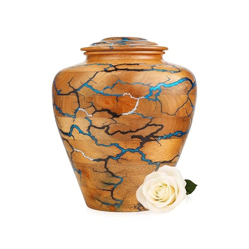 Wooden Cremation Urn for Human Ashes Adult Male & Female – Handmade Mango Wood & Epoxy Resin – Decorative Burial Memorial Urn with Secure Lid (Medium, 6x6x8 Inch, 100 Cu in) – by Bhartiya Handicrafts - size: Medium – 6x6x8 Inch – 100 Cu In
