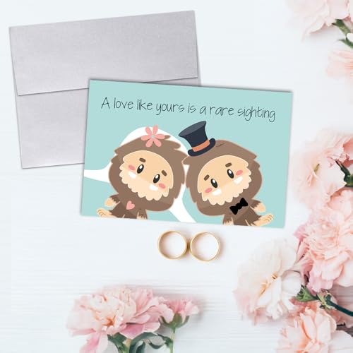 Funny Wedding Card for Newlyweds – Rare Sighting Silly Big Foot Themed Greeting for Bride and Groom Wedding Day- Congratulations to the Happy Couple 4X6 inch Card with Silver Envelope Included - style: Bigfoot