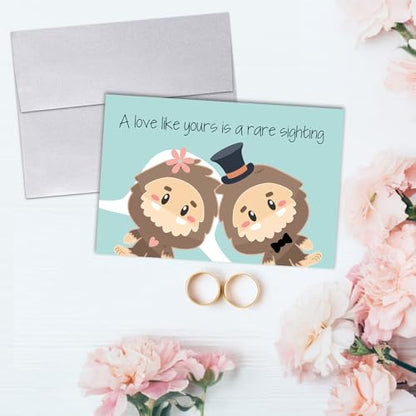 Funny Wedding Card for Newlyweds – Rare Sighting Silly Big Foot Themed Greeting for Bride and Groom Wedding Day- Congratulations to the Happy Couple 4X6 inch Card with Silver Envelope Included - style: Bigfoot