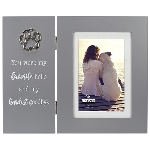 Malden Int Designs Pet Remembrance 4x6 Hinged Picture Frame with Sentiment and Metal Attachment You were my favorite hello and my hardest goodbye Quality MDF Wood Gray