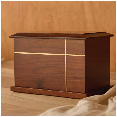 Aspen Studio AspenStudio Cross Walnut Wooden Urn for Cremation Human Ash Handcrafted Solid Wood Urn Up to 200lbs for Adult
