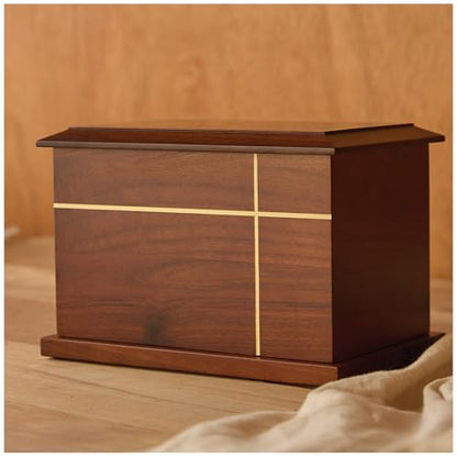 Aspen Studio AspenStudio Cross Walnut Wooden Urn for Cremation Human Ash Handcrafted Solid Wood Urn Up to 200lbs for Adult