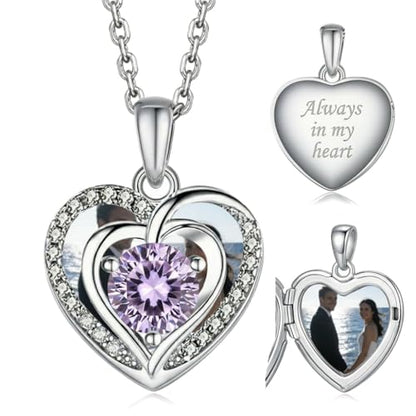 Locket Heart Necklace that Holds Pictures Photo Lockets Birthstone Pendant Anniversary Memorial Jewelry Gifts for Women - color: 06-June-Silver-Heart Locket